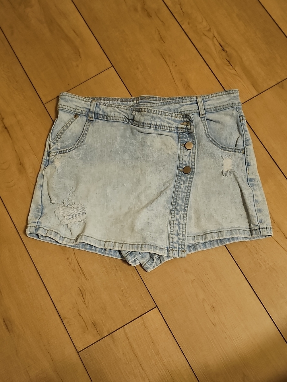 No Boundaries Light Blue Distressed Denim Skort